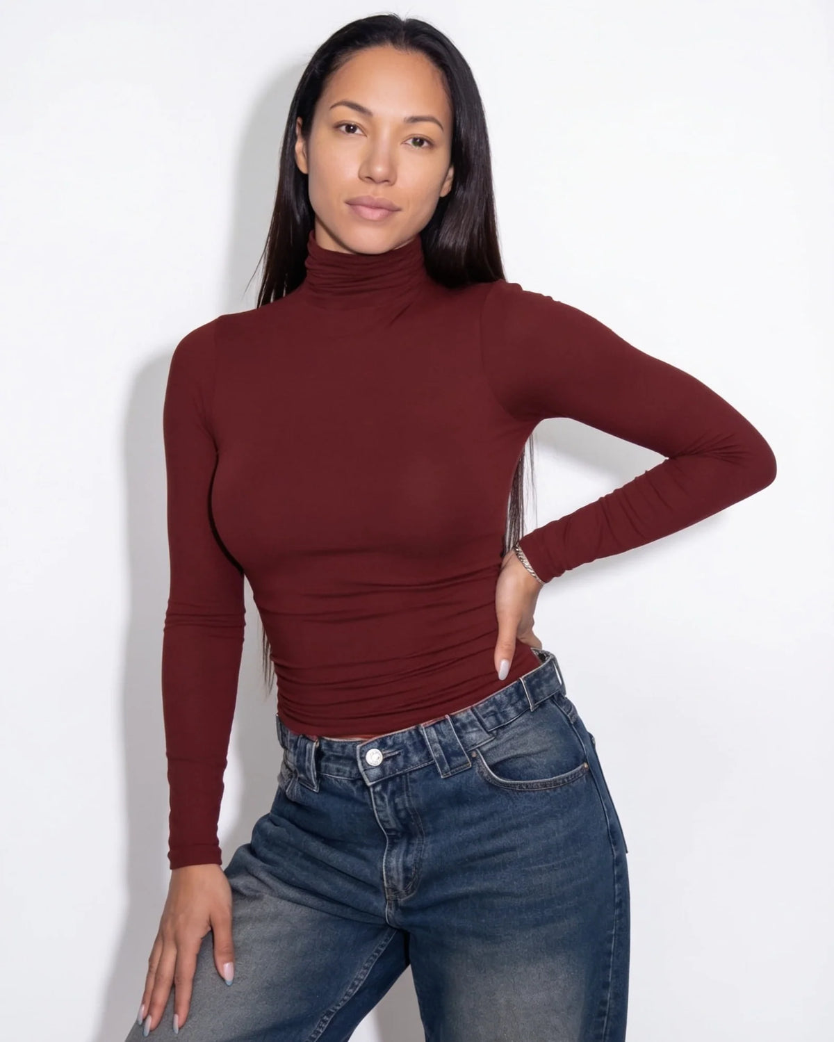 Black Mock Neck Top | Fitted Long-Sleeve Turtleneck Shirt 9