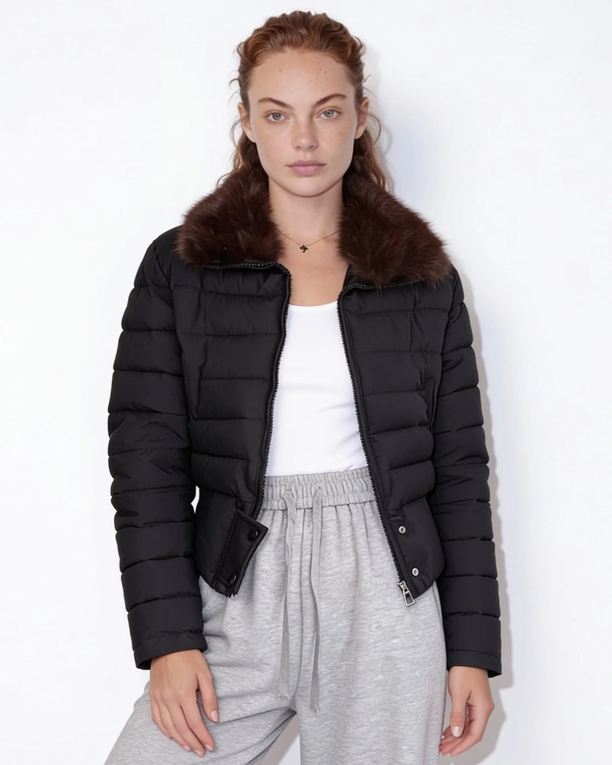 Cropped Puffer Jacket with Faux Fur Collar | Women's Outerwear 10