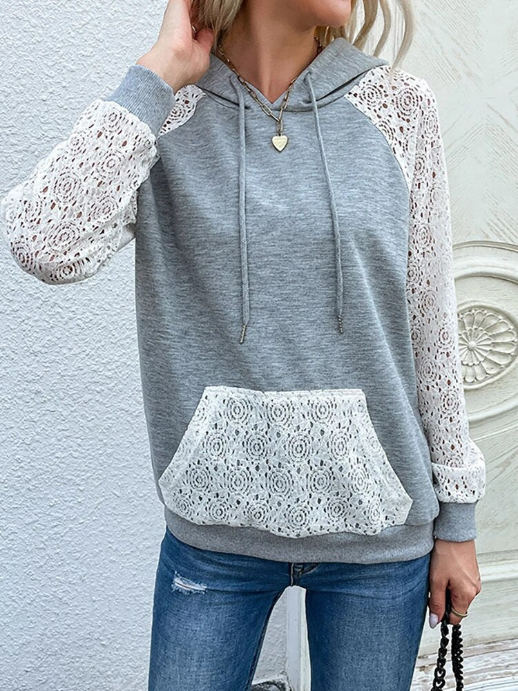 Lace-Sleeve Hoodie | Women's Sweatshirt with Drawstrings 4