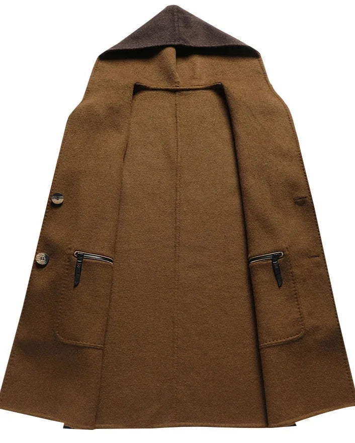 Long Hooded Winter Coat Women Two-Tone Button Overcoat 5