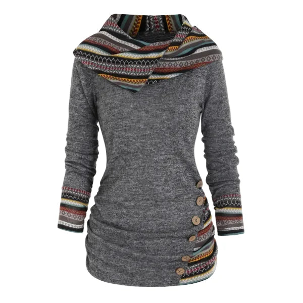 Tribal Hooded Fleece Sweatshirt Women Longline Pullover 5