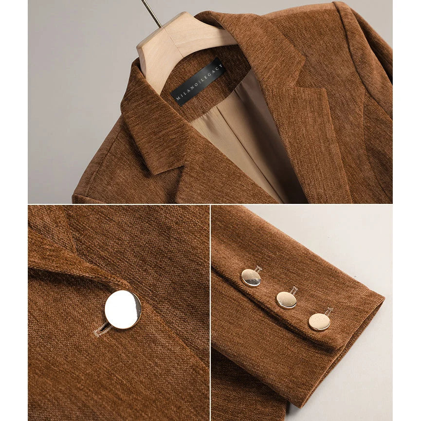 Velvet Dawn | Women's Slim Tailored Velvet Blazer 4