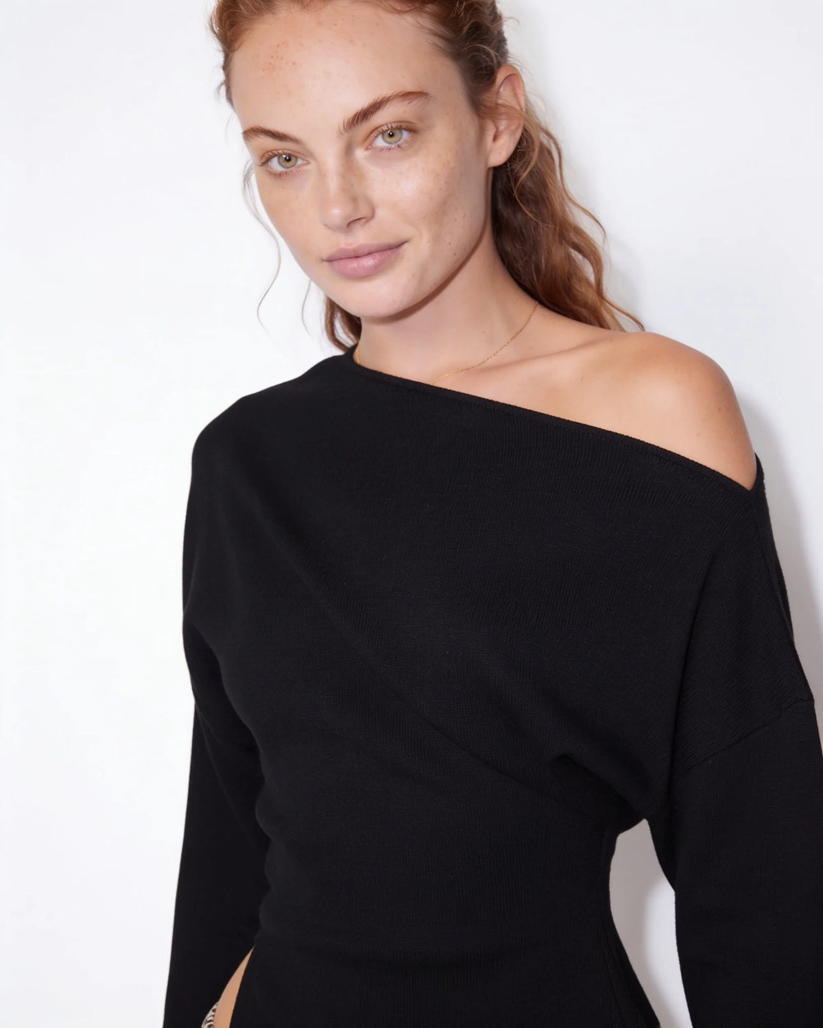 Asymmetric Off-Shoulder Ribbed Knit Top | Women's Cropped Long Sleeve 3