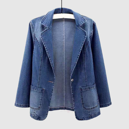 Azure Elegance Jacket | Women's Denim Light Wash Blazer 0