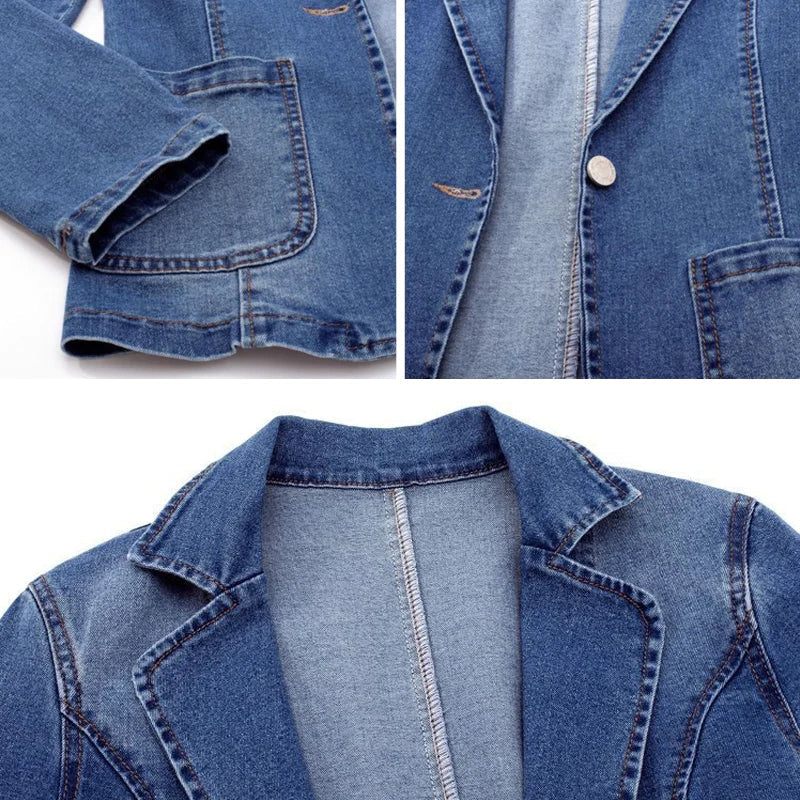 Azure Elegance Jacket | Women's Denim Light Wash Blazer 2