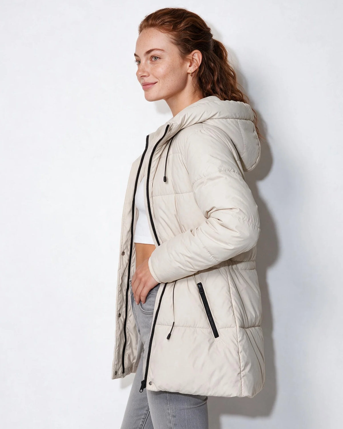 Black Hooded Puffer Jacket | Women's Water-Resistant Coat 1