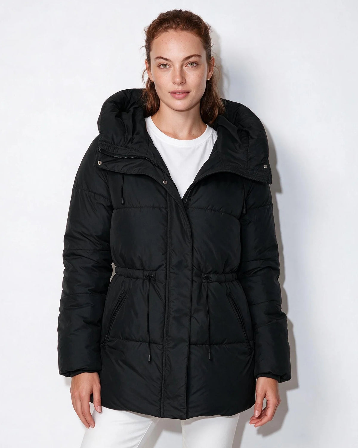 Black Hooded Puffer Jacket | Women's Water-Resistant Coat 7