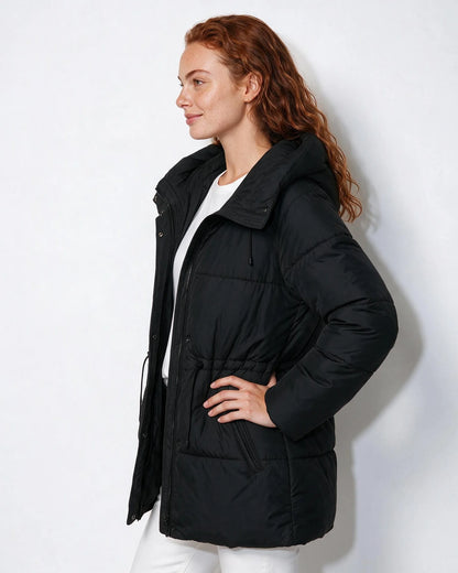 Black Hooded Puffer Jacket | Women's Water-Resistant Coat 8