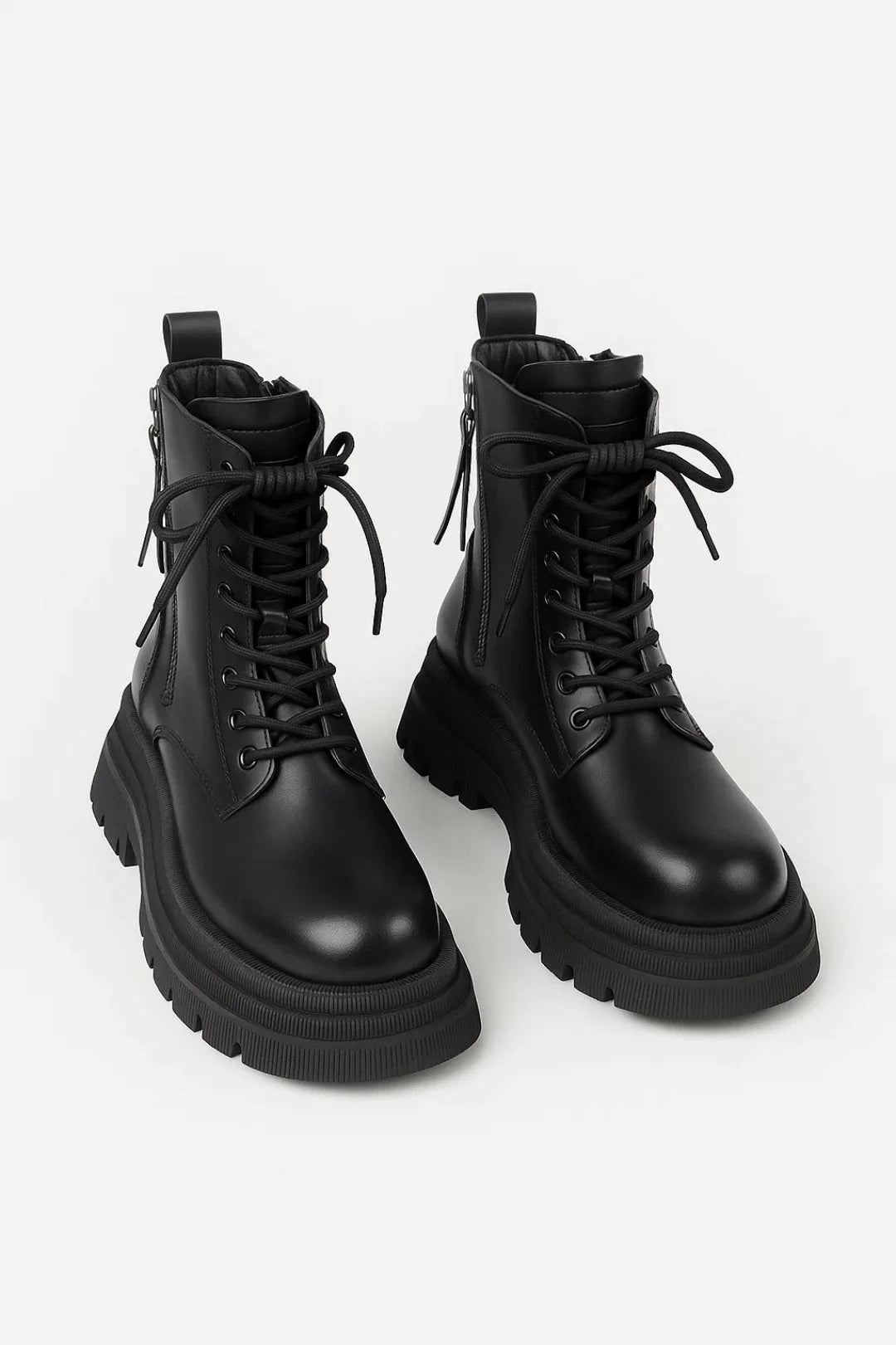 Black Lace-Up Ankle Boots | Women's Chunky Platform Footwear 0