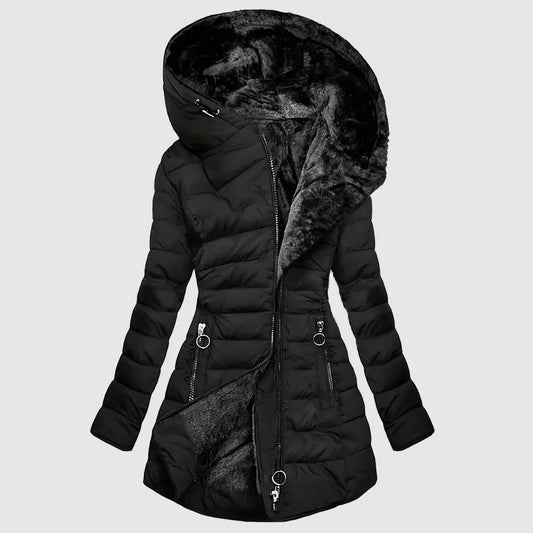 Black Long Puffer Coat | Women's Winter Coat with Hood 0
