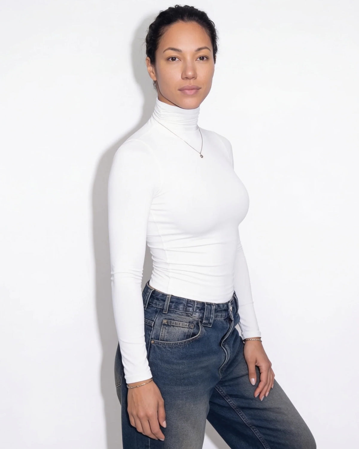 Black Mock Neck Top | Fitted Long-Sleeve Turtleneck Shirt 4