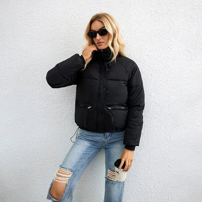 Black Puffer Jacket Women | Short High-Neck Winter Coat 1