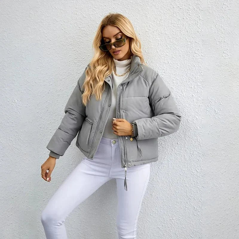 Black Puffer Jacket Women | Short High-Neck Winter Coat 3