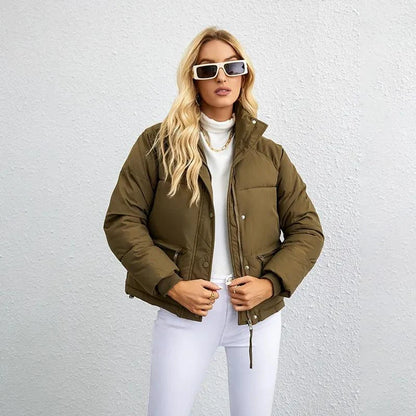 Black Puffer Jacket Women | Short High-Neck Winter Coat 4