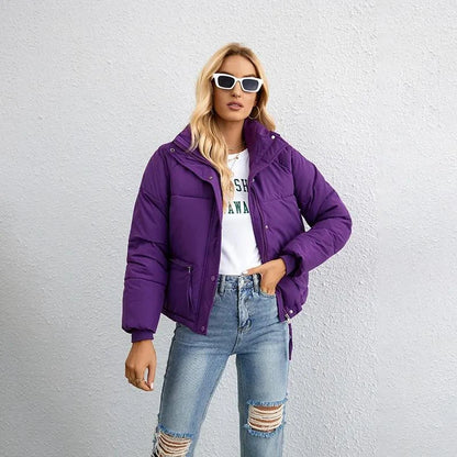 Black Puffer Jacket Women | Short High-Neck Winter Coat 6