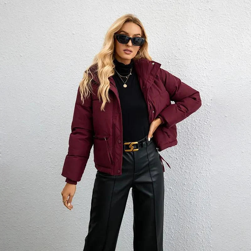 Black Puffer Jacket Women | Short High-Neck Winter Coat 7