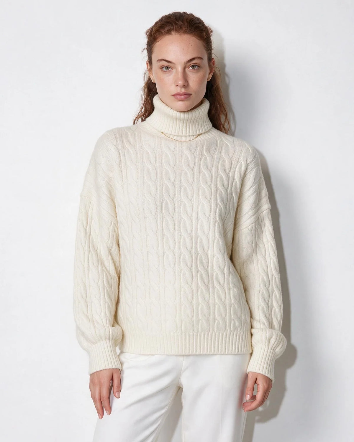 Cable Knit Turtleneck Jumper | Oversized Balloon Sleeve Sweater 3