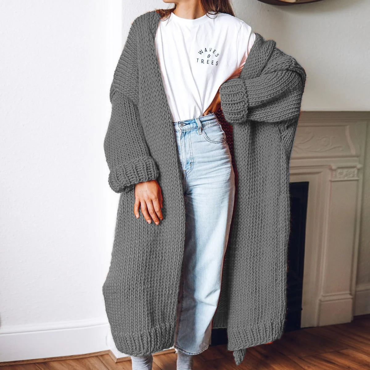 Chunky Knit Cardigan Women Long Sleeve Open Front 0