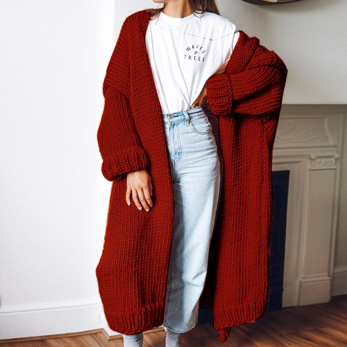 Chunky Knit Cardigan Women Long Sleeve Open Front 2