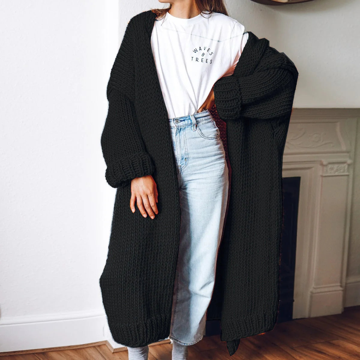 Chunky Knit Cardigan Women Long Sleeve Open Front 6