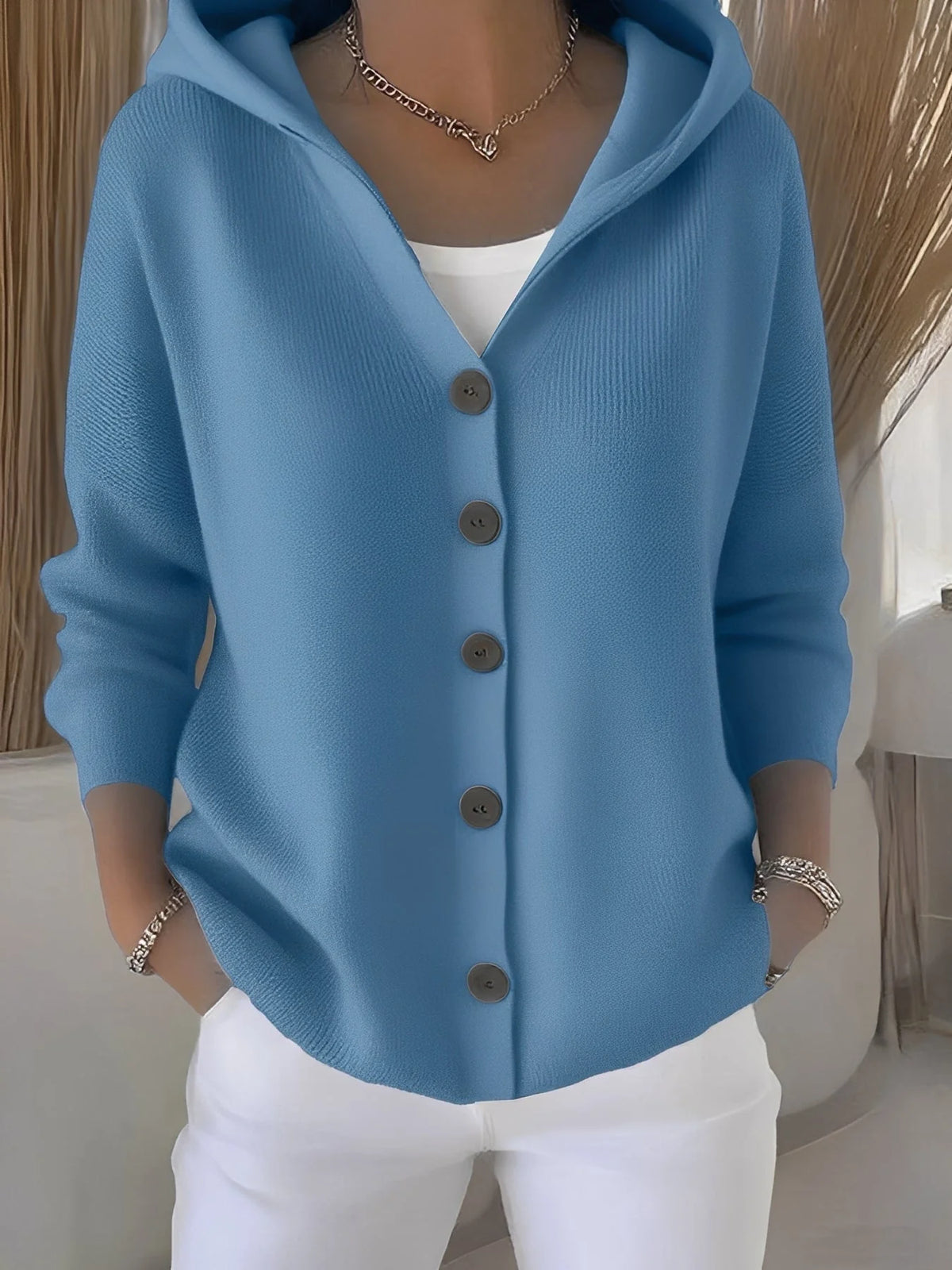 Cotton Button-Up Women's Hoodie | Loose Fit Casual Wear 2