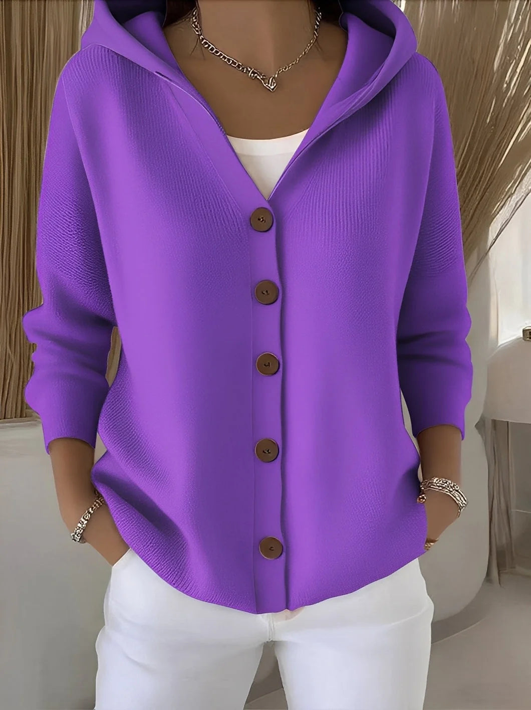 Cotton Button-Up Women's Hoodie | Loose Fit Casual Wear 5