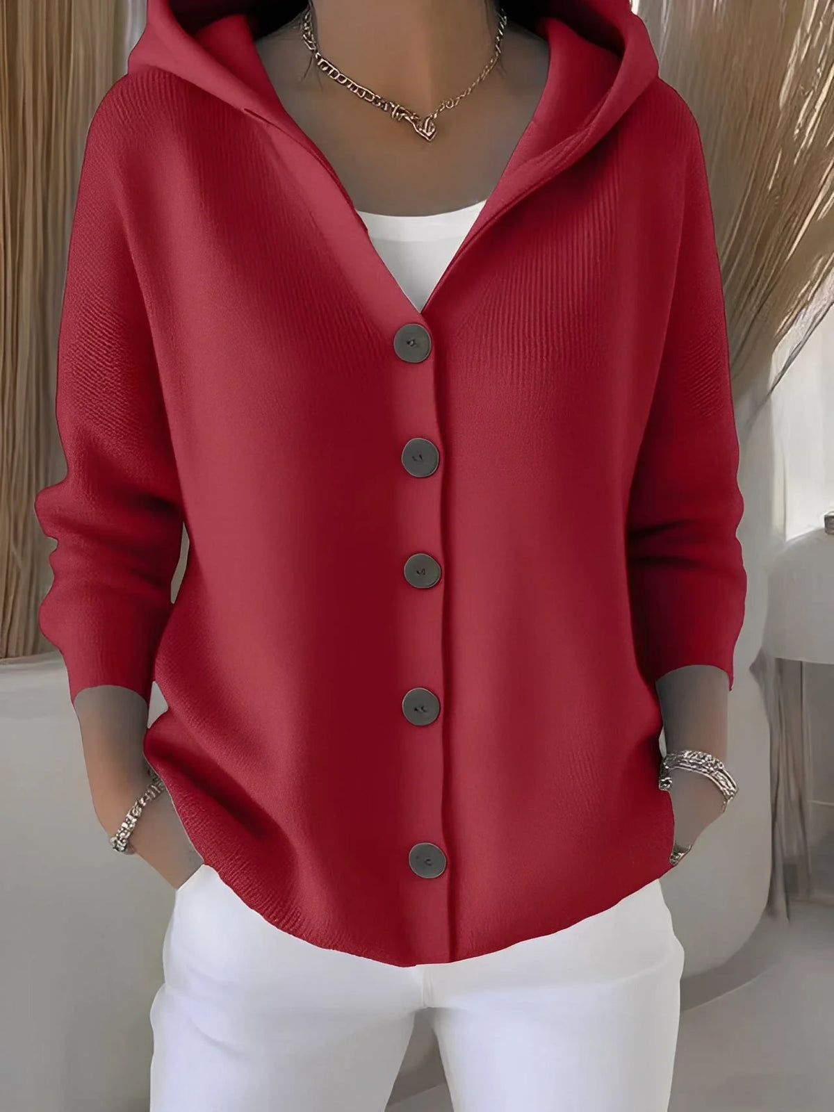 Cotton Button-Up Women's Hoodie | Loose Fit Casual Wear 6