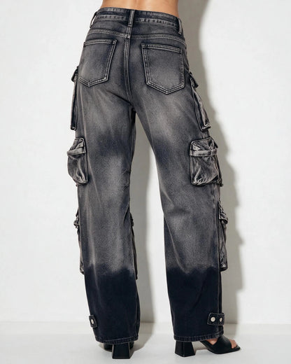 Cotton Denim Wide-Leg Cargo Jeans | Women's Cargo Pants 1