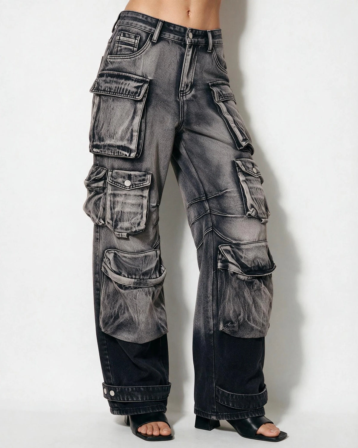 Cotton Denim Wide-Leg Cargo Jeans | Women's Cargo Pants 2