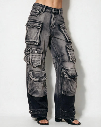 Cotton Denim Wide-Leg Cargo Jeans | Women's Cargo Pants 2