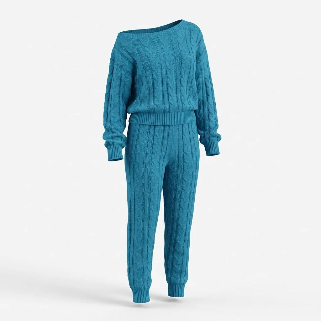 Cozy Cable-Knit Sweater and Jogger Set | Women's Loungewear Set 1