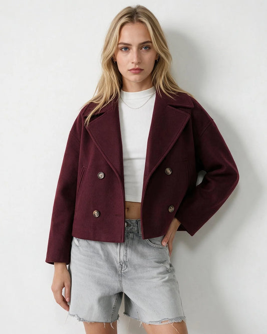 Cropped Double-Breasted Jacket Oversized Fit 0