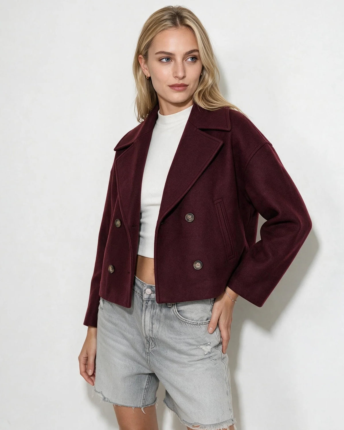 Cropped Double-Breasted Jacket Oversized Fit 1