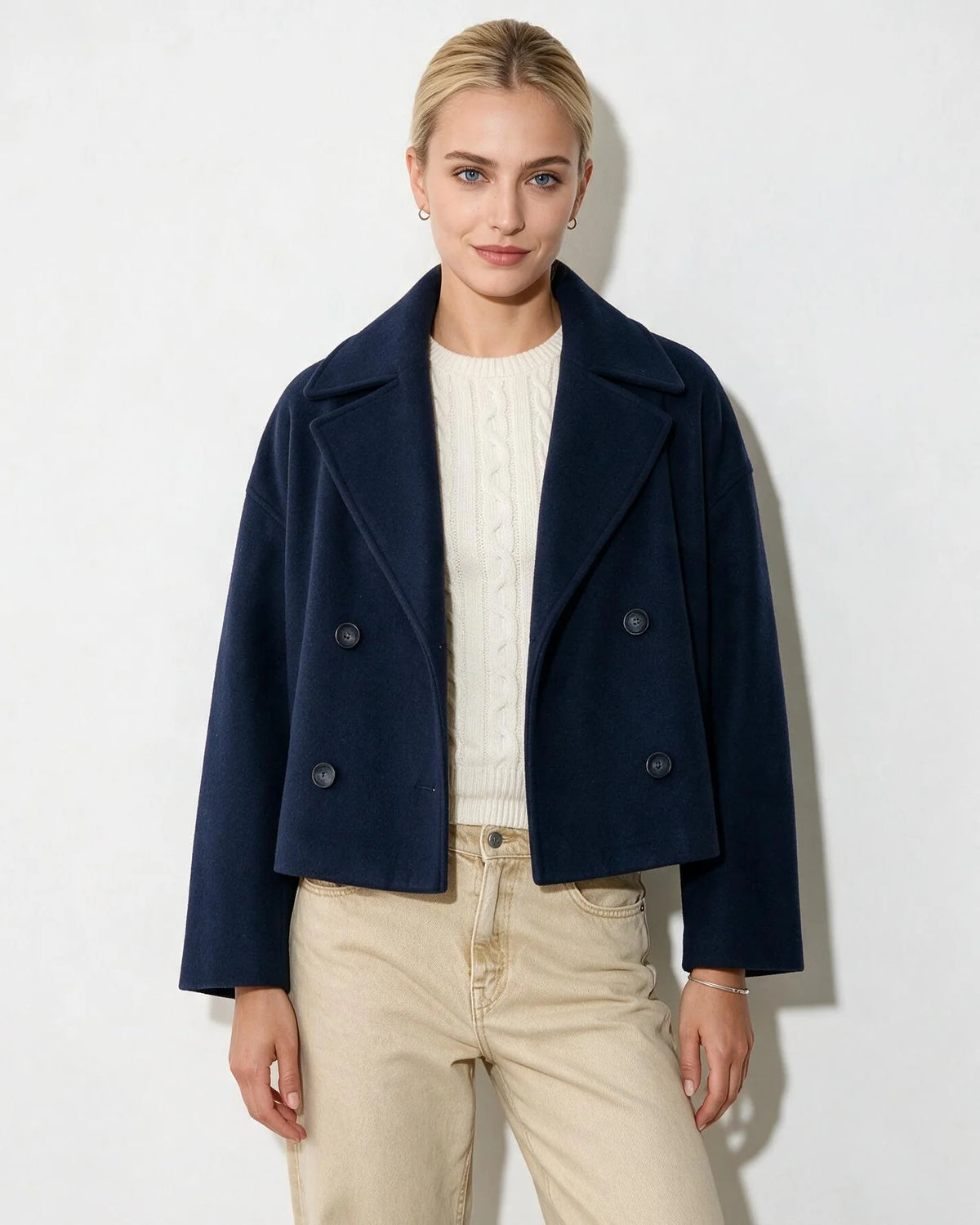 Cropped Double-Breasted Jacket Oversized Fit 10
