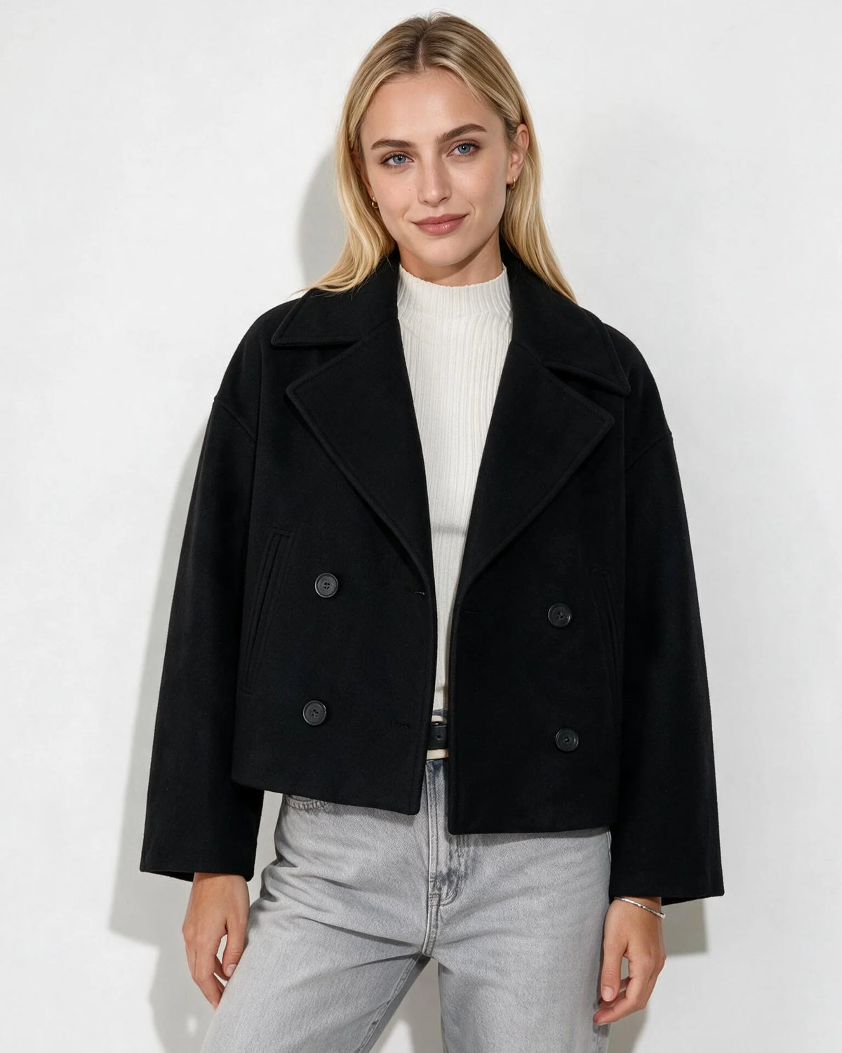Cropped Double-Breasted Jacket Oversized Fit 12