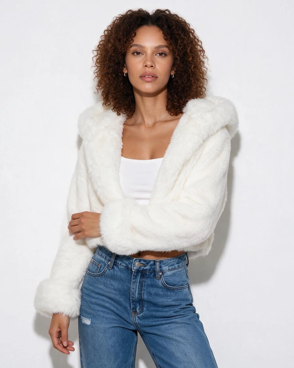 Cropped Faux Fur Jacket with Hood | Women's Jacket 0