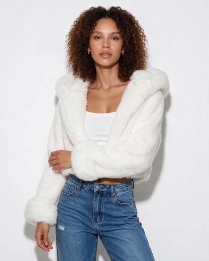 Cropped Faux Fur Jacket with Hood | Women's Jacket 0