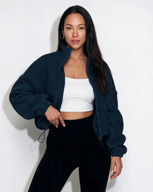 Cropped Fleece Jacket | Women's Jacket with Drawstring Hem 0