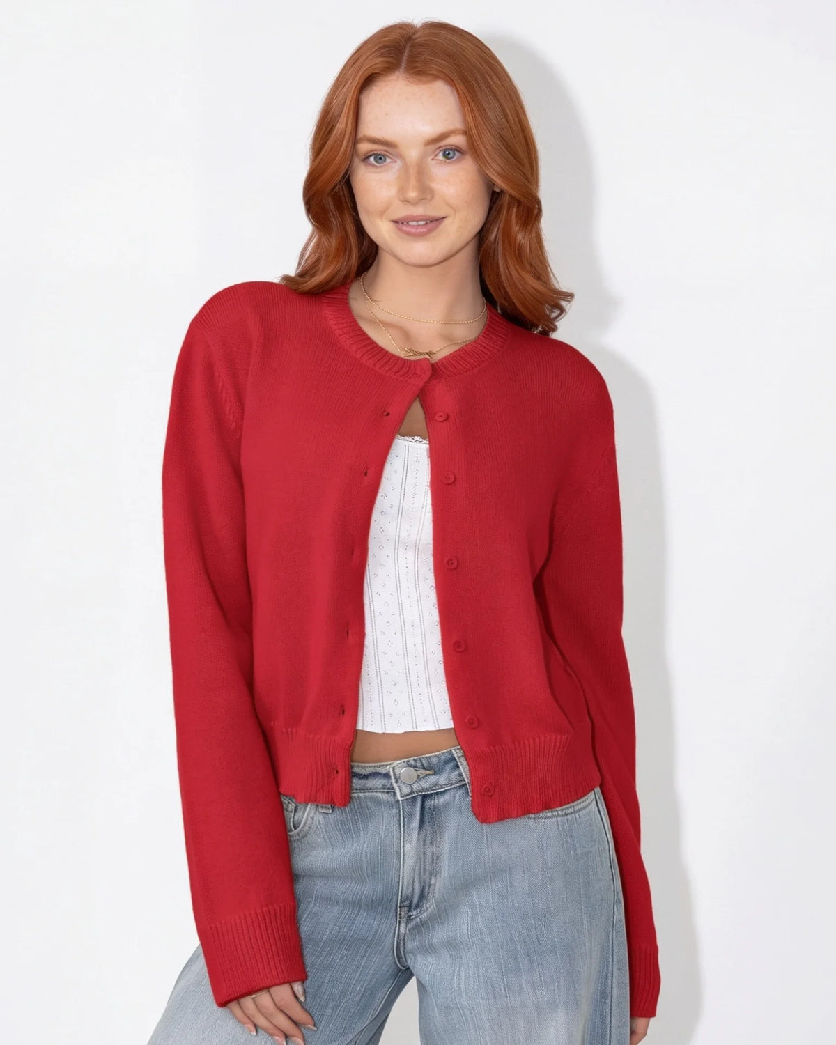 Cropped Knit Cardigan | Button-Front Lightweight Layering 12