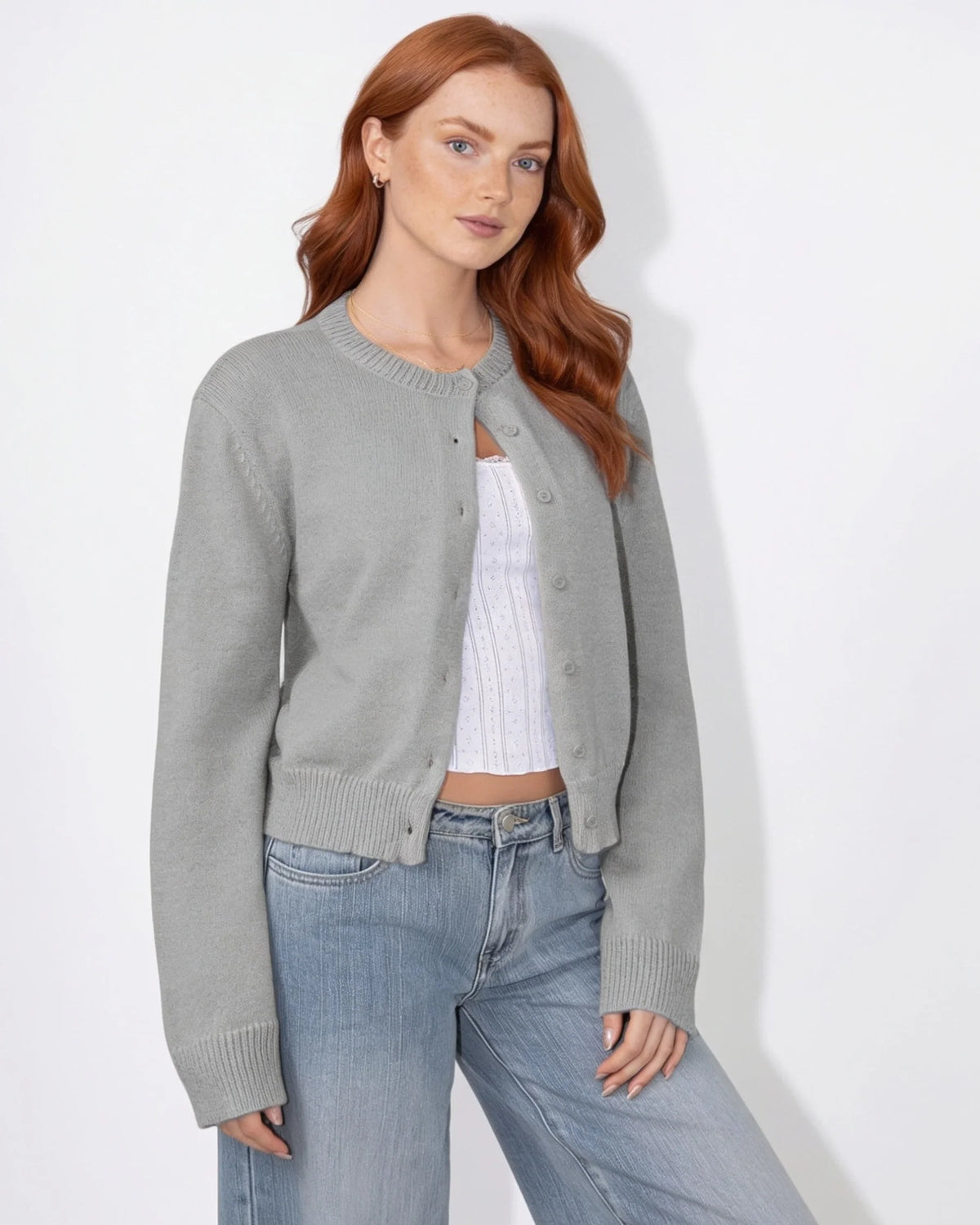 Cropped Knit Cardigan | Button-Front Lightweight Layering 2