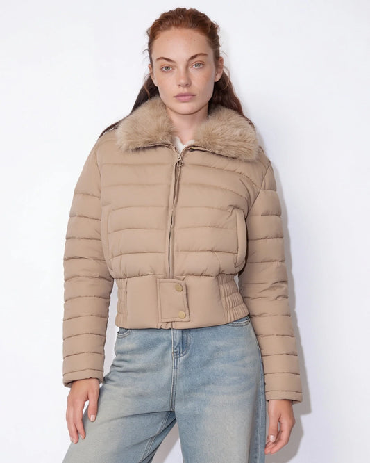 Cropped Puffer Jacket with Faux Fur Collar | Women's Outerwear 0