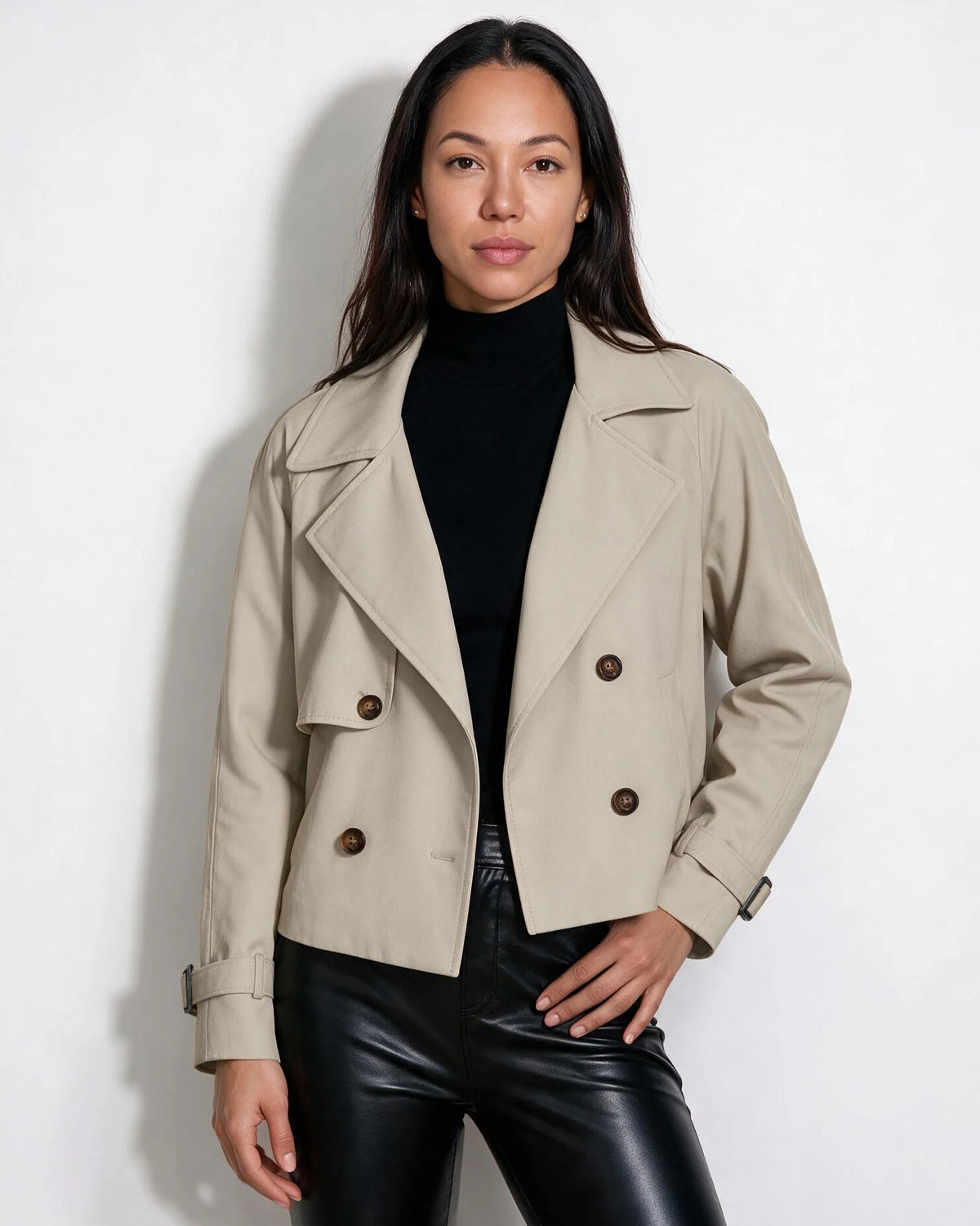 Cropped Trench Coat | Women’s Double-Breasted Jacket 0
