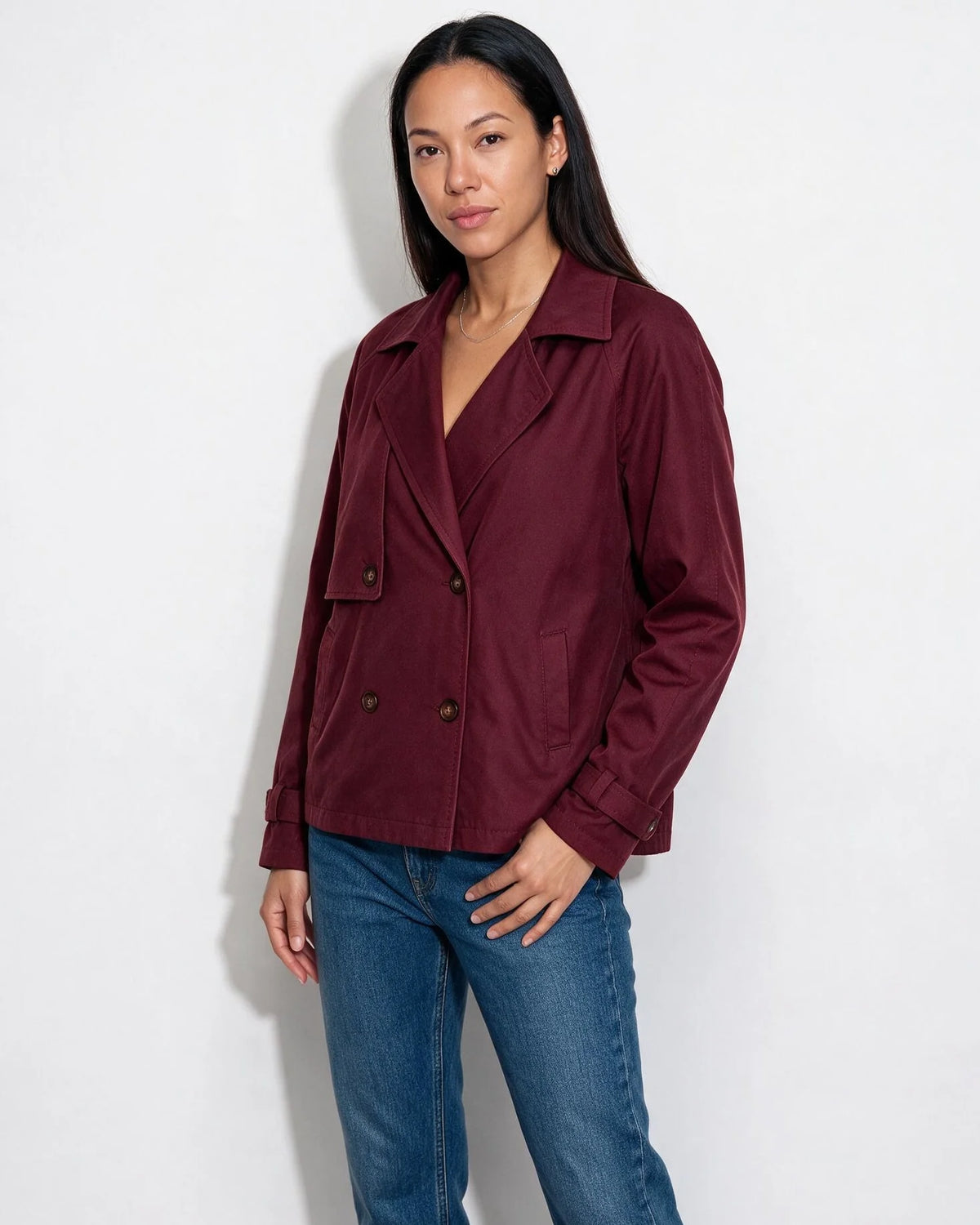 Cropped Trench Coat | Women’s Double-Breasted Jacket 5