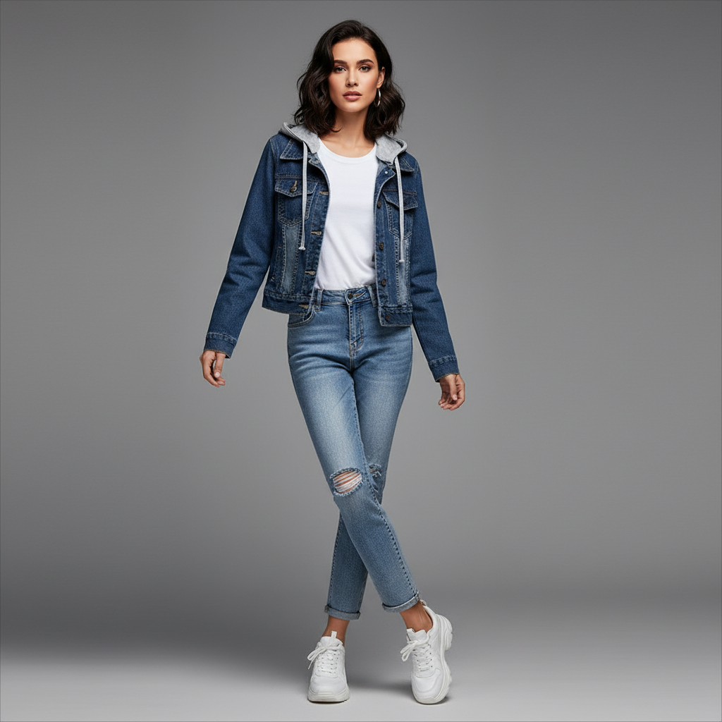 Denim Jacket with Removable Hood | Women's Jacket