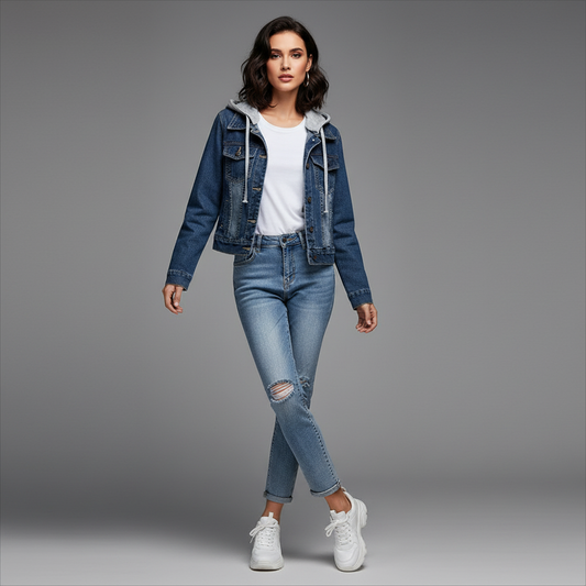 Denim Jacket with Removable Hood | Women's Jacket