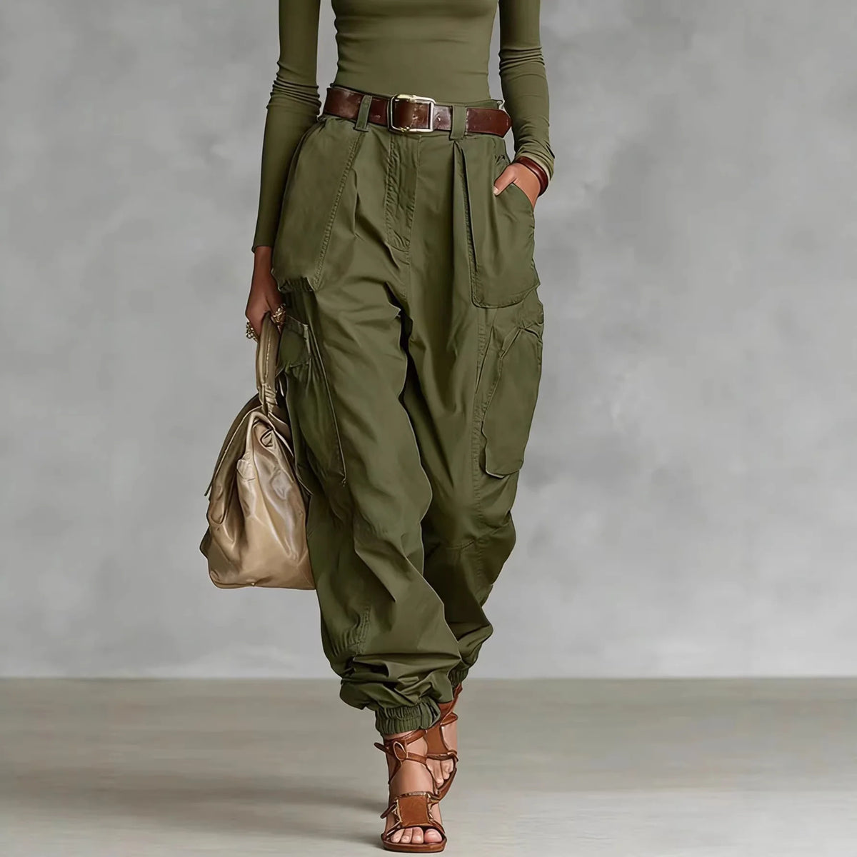 Drune | Women's Cargo Trousers with Elastic Waistband 2