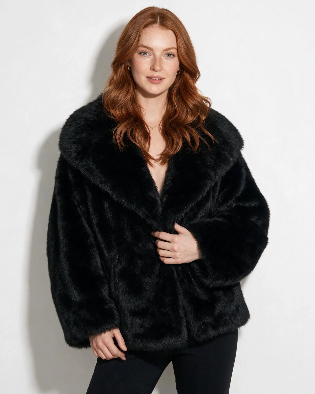 Faux Fur Jacket | Cropped Hip-Length with Portrait Collar 3