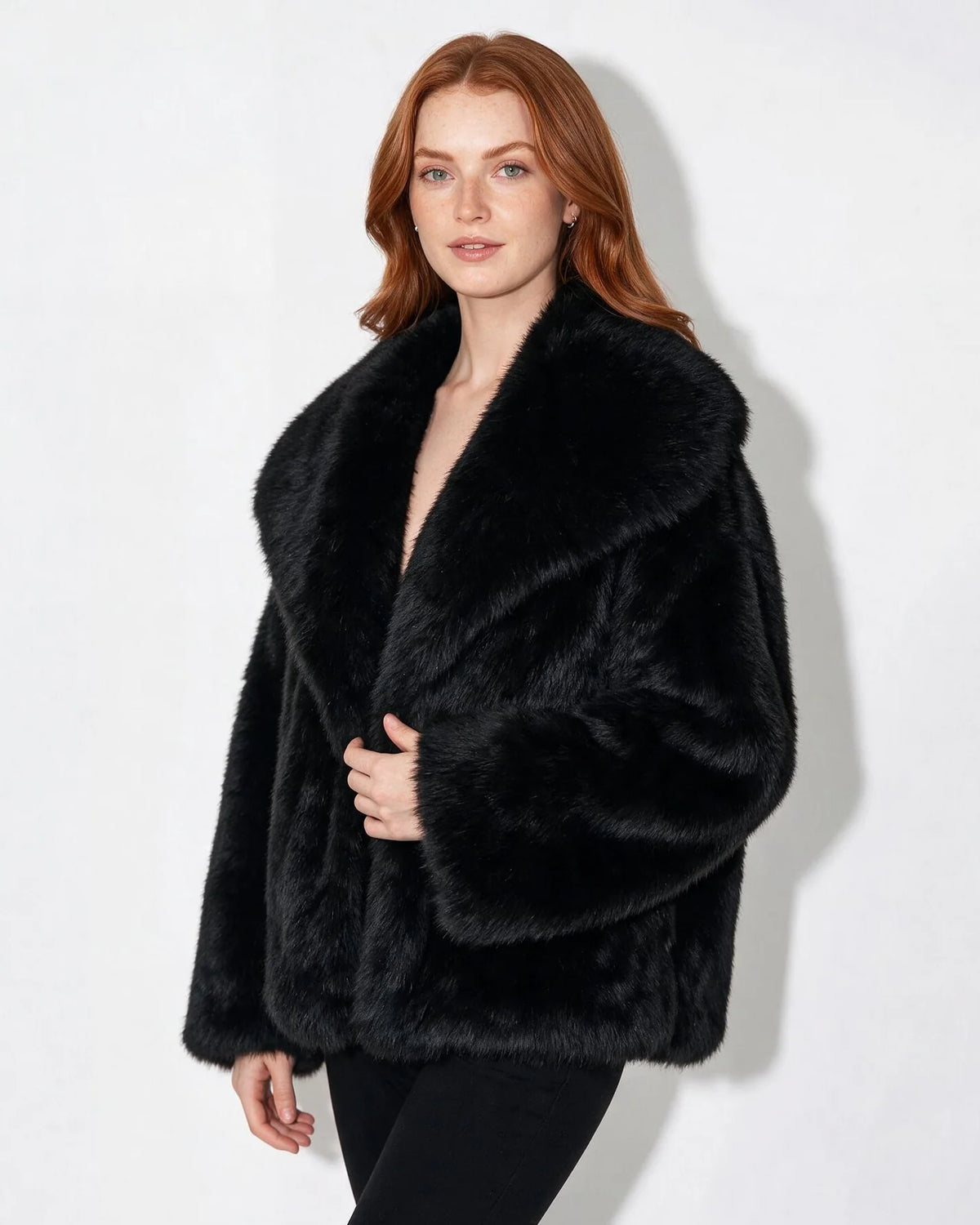 Faux Fur Jacket | Cropped Hip-Length with Portrait Collar 4