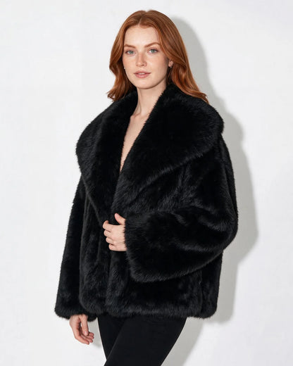 Faux Fur Jacket | Cropped Hip-Length with Portrait Collar 4