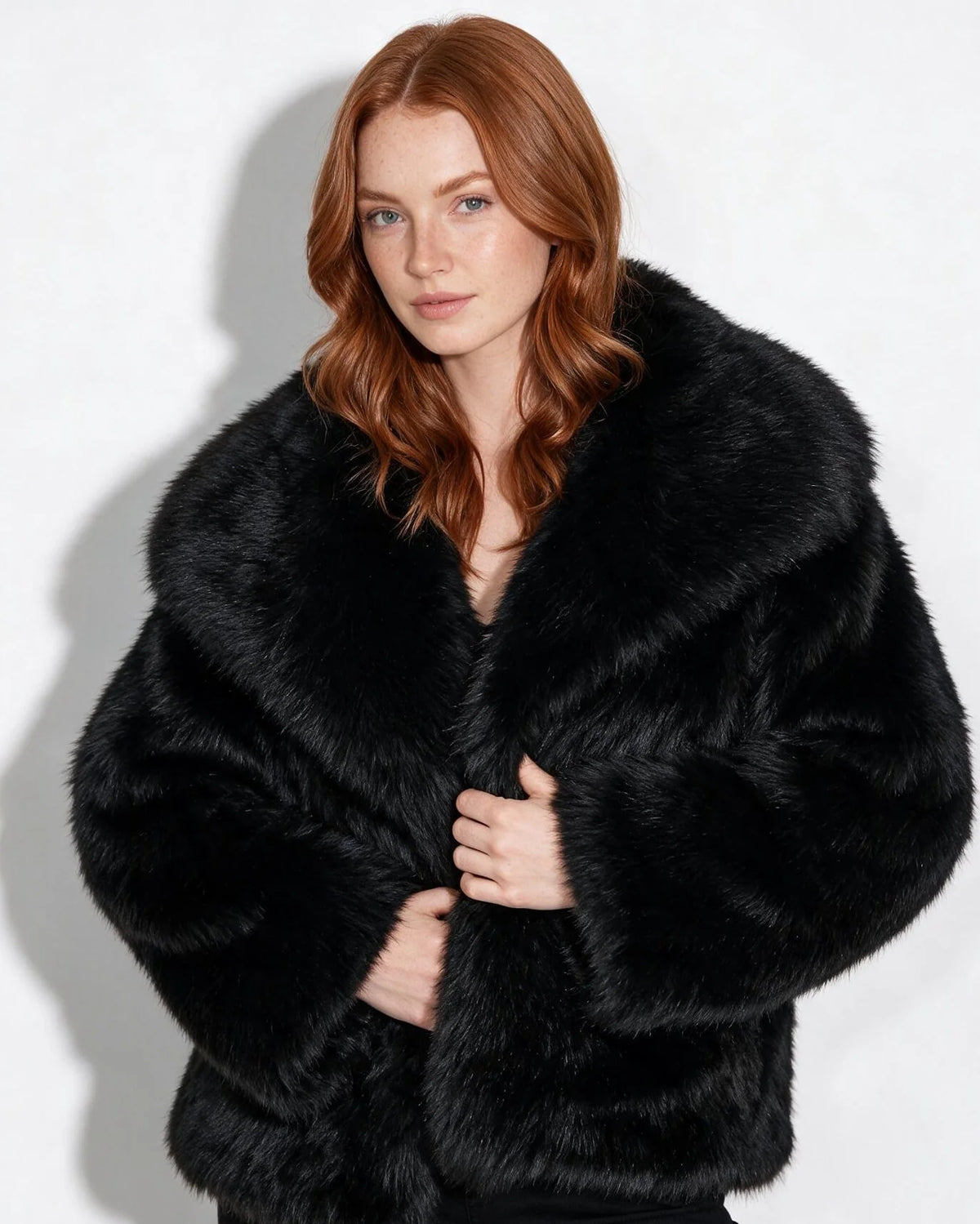Faux Fur Jacket | Cropped Hip-Length with Portrait Collar 5